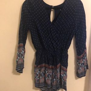 Navy blue, long sleeve romper